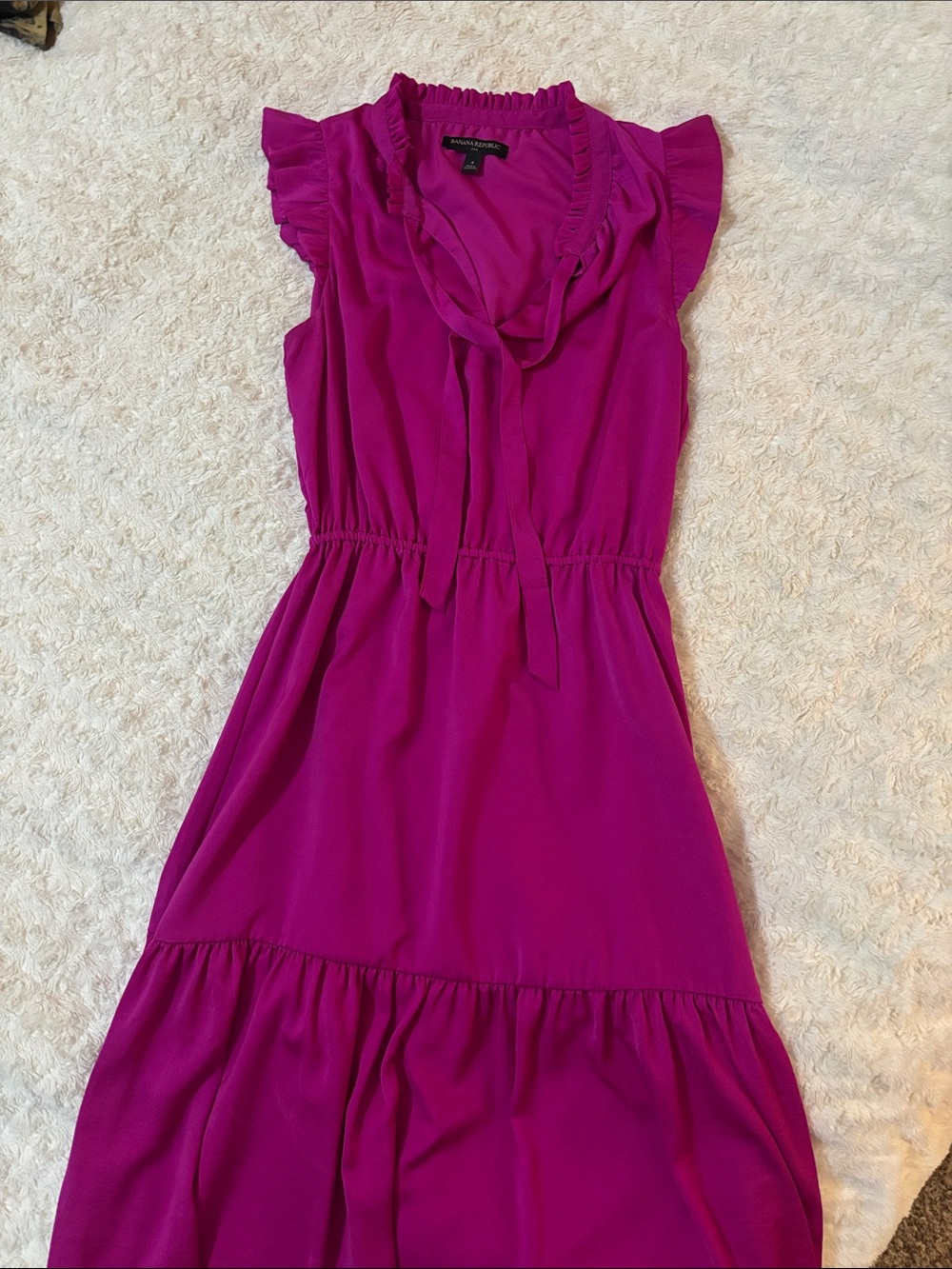 Banana Republic Fuchsia Ruffle Tie-Neck Silky Dress